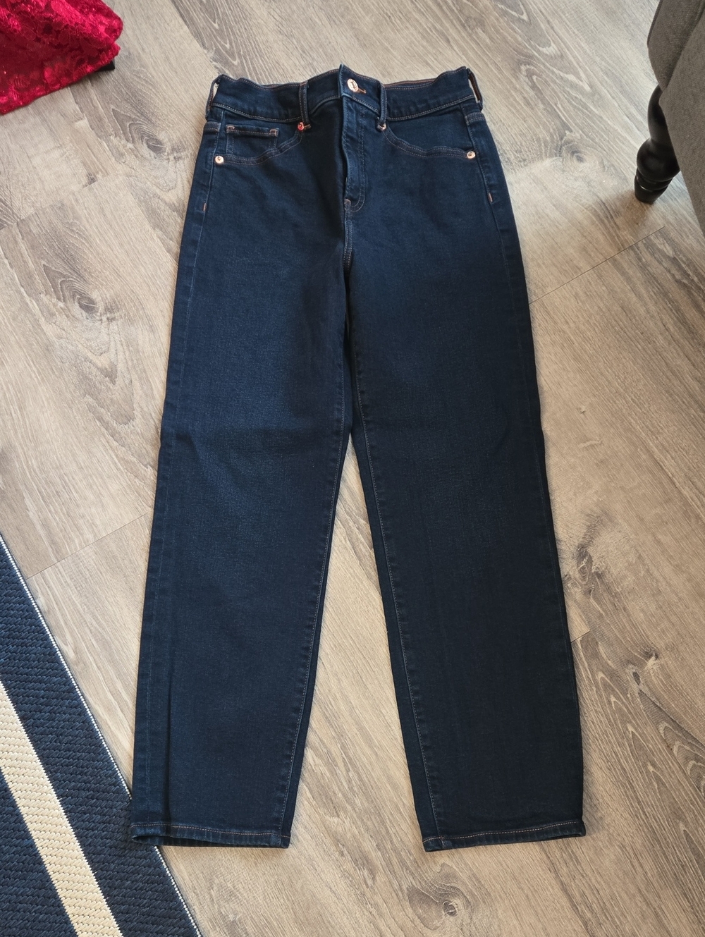 EXPRESS Dark Wash Straight Ankle High Rise Jeans